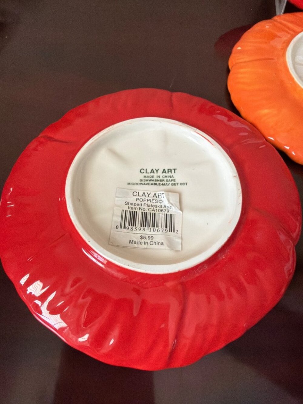 Set of 4 Clay Art Poppies Figural Appetizer Plates Red Orange Floral Ceramic 6" - Picture 8 of 12